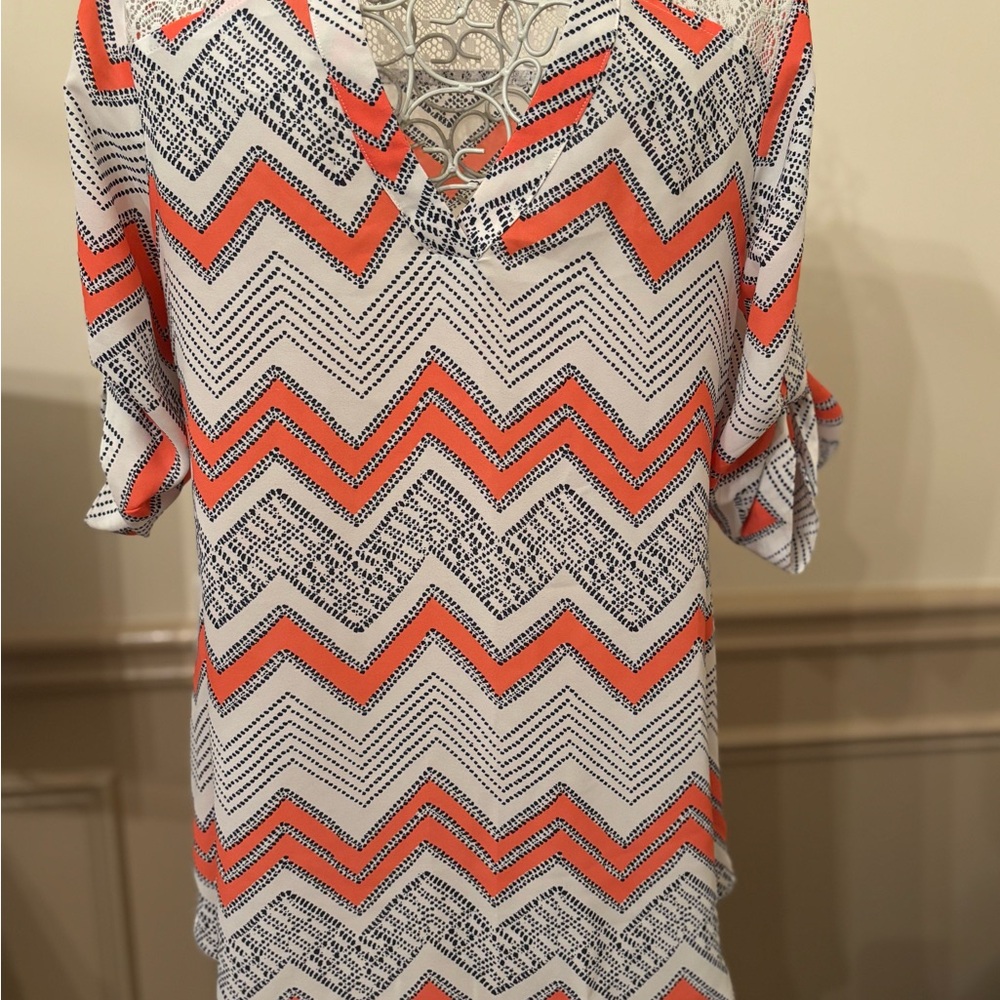 Iz Byer Orange and Black Chevron Blouse